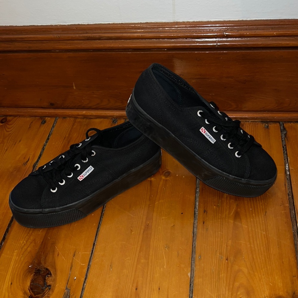 Superga Black Cotton Platform Sneakers 40